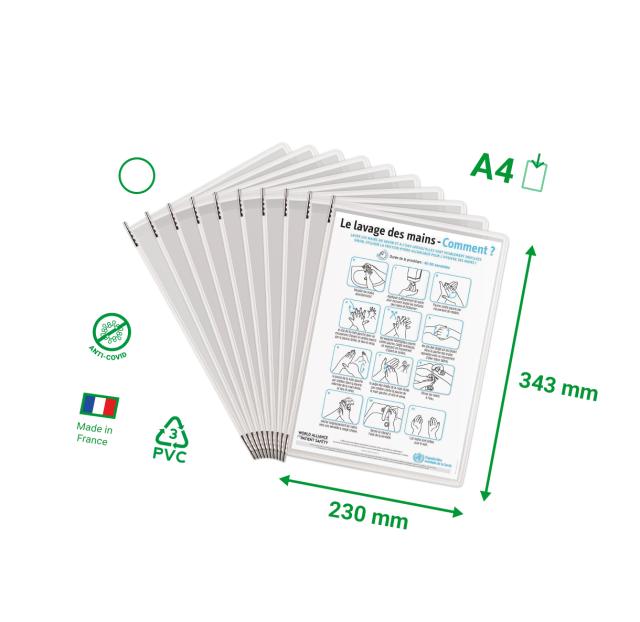 STERIFOLD ANTIMIKROBIELLE SICHTTAFELN MIT EDELSTAHLDREHZAPFEN - A4 - WEISS