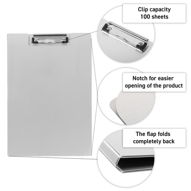 Klemmbrett mit Klappe, Aluminium, DIN A4, Hoch