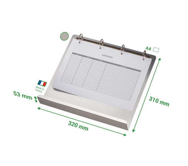 Magnetisches Ringbuchbrett mit einer 4-Ringmechanik mit Ablage - Aluminium - A4 - quer