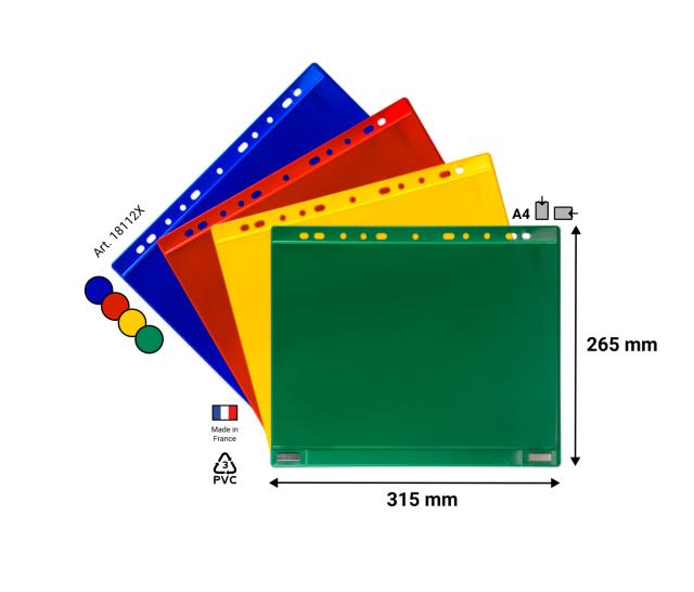 Magnetische sichttaschen mit Abheftrand - Neodym-Magneten - doppelseitige - A4 Quer - rot