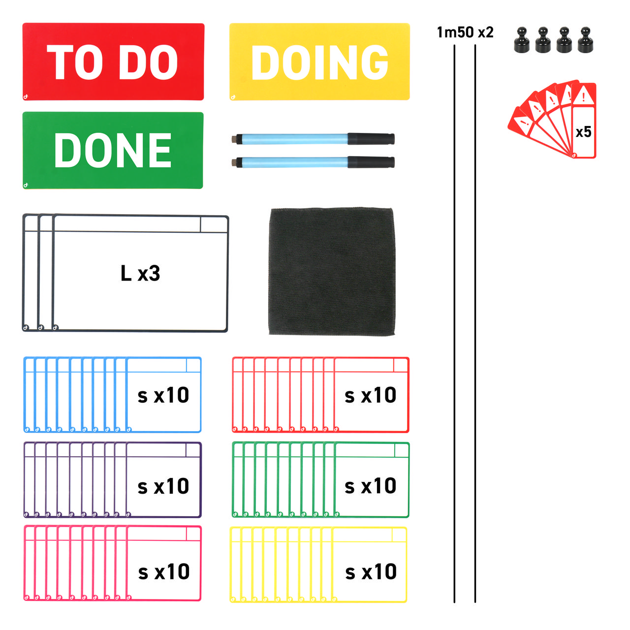 Magnetisches Aufgaben-Kartenset für Kanban-Board, 3 Spalten, S-Karten