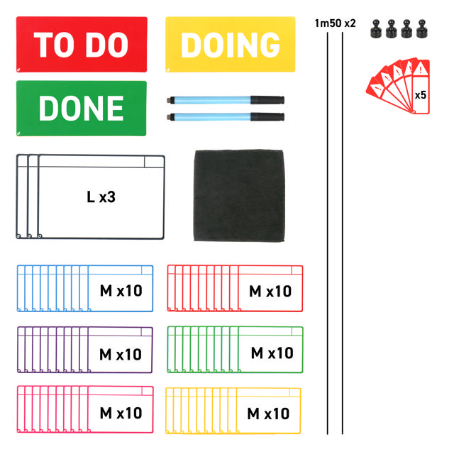 Magnetisches Aufgaben-Kartenset für Kanban-Board, 3 Spalten, M-Karten