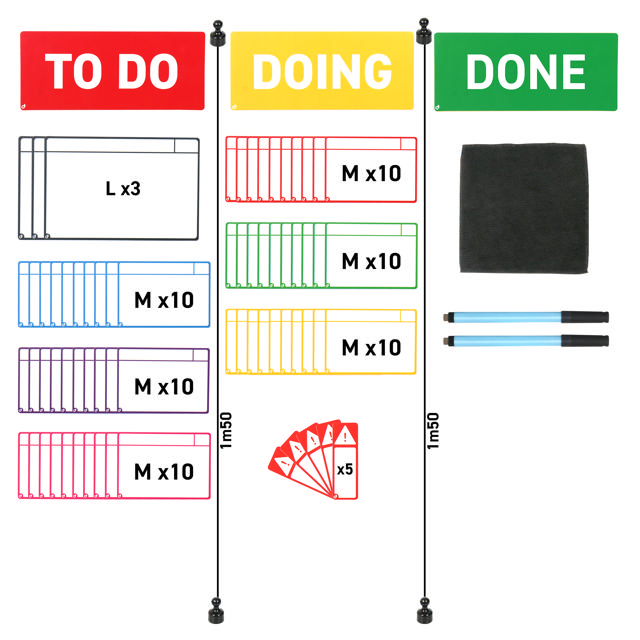 Magnetisches Aufgaben-Kartenset für Kanban-Board, 3 Spalten, M-Karten