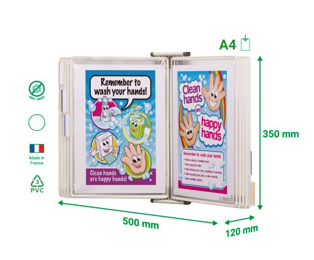 STERIFOLD ANTIMIKROBIELLE MAGNETISCHES WANDSICHTTAFEL-SET - A4 - 10 SICHTTAFELN - WEISS