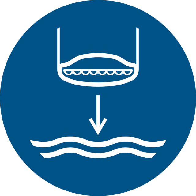 Piktogramm-Zeichen Rettungsboot fieren beim Aussetzvorgang, 200 mm