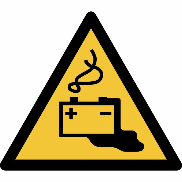 Piktogramm-Zeichen Warnung vor Gefahren durch das Aufladen von Batterien, 150 x 133 mm
